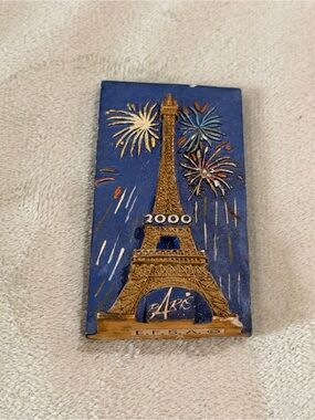 Vintage Eiffel Tower 2000 fridge magnet in Blue and Gold